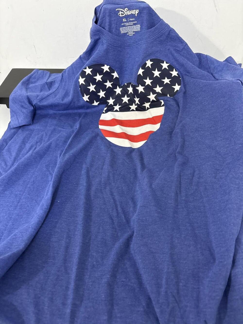 Disney Mickey Mouse T-Shirt Men’s XL Blue Patriotic USA Flag Stars Stripes NEW